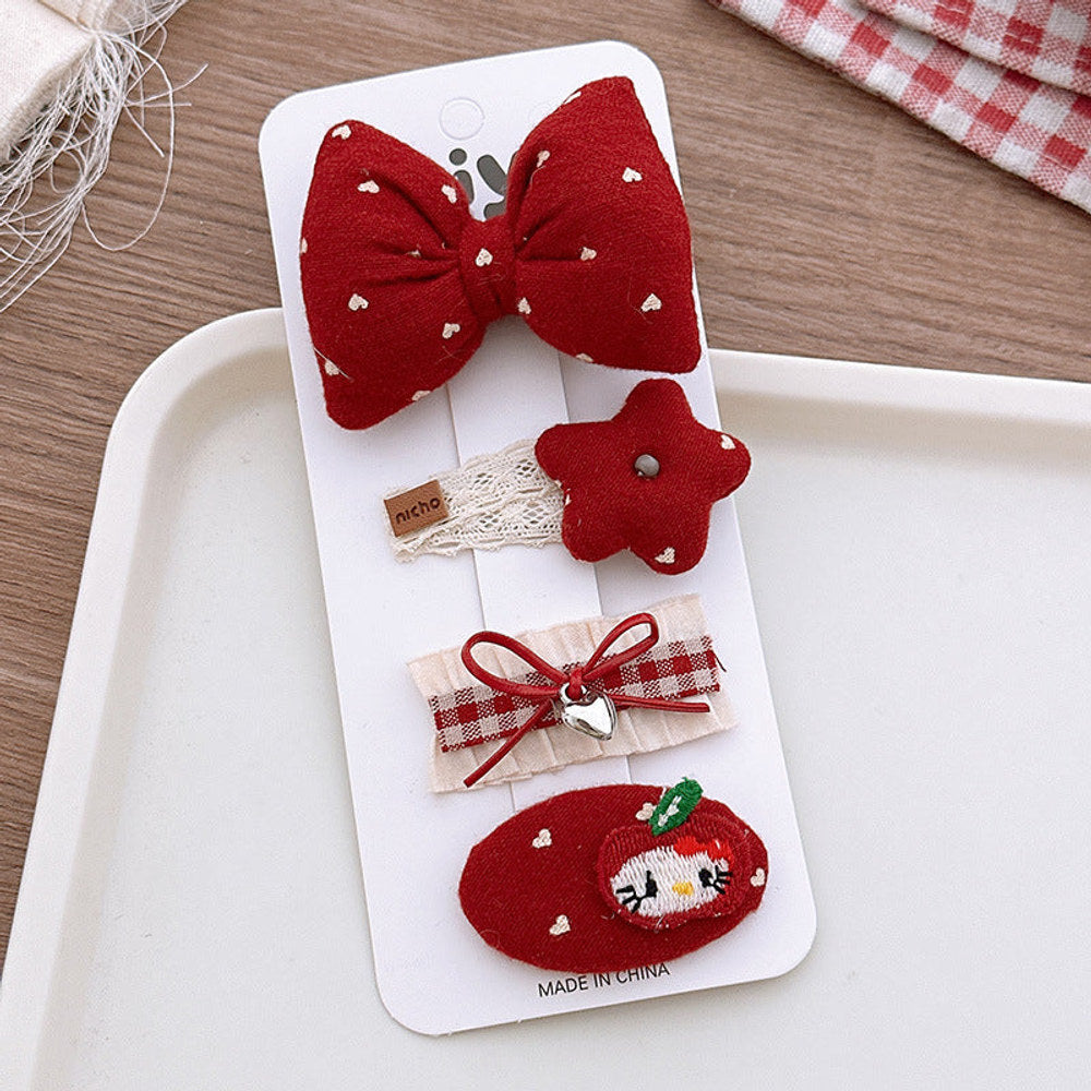 MyKids-USA® Collection of 4 Cute Red Color Various Pattern Hair Clips