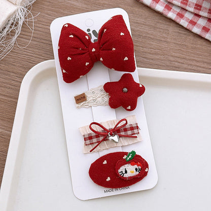 MyKids-USA® Collection of 4 Cute Red Color Various Pattern Hair Clips