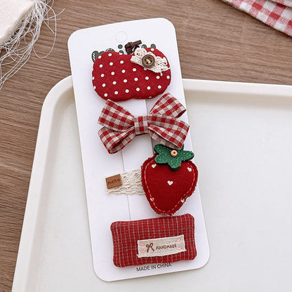 MyKids-USA® Collection of 4 Cute Red Color Various Pattern Hair Clips
