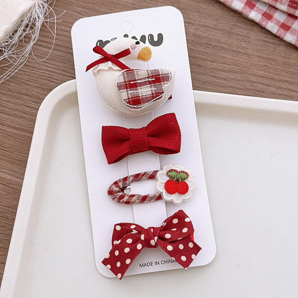 MyKids-USA® Collection of 4 Cute Red Color Various Pattern Hair Clips