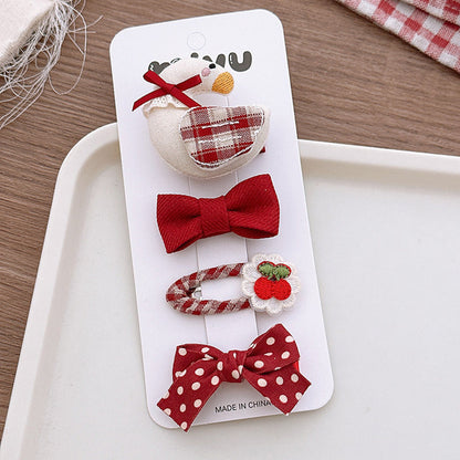 MyKids-USA® Collection of 4 Cute Red Color Various Pattern Hair Clips