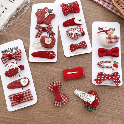MyKids-USA® Collection of 4 Cute Red Color Various Pattern Hair Clips