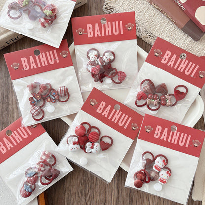 MyKids-USA® Collection of 5-6 Pieces Cute Red Color Various Pattern Hair Ties