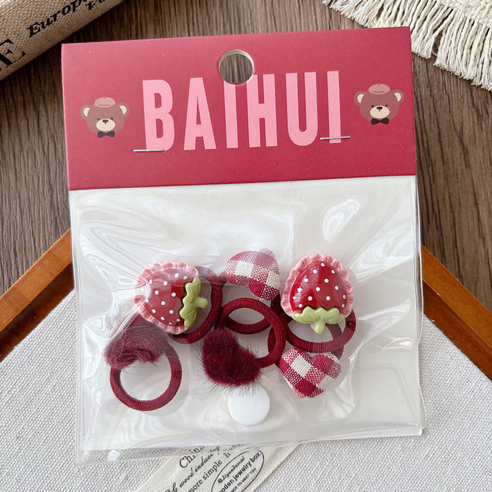 MyKids-USA® Collection of 5-6 Pieces Cute Red Color Various Pattern Hair Ties