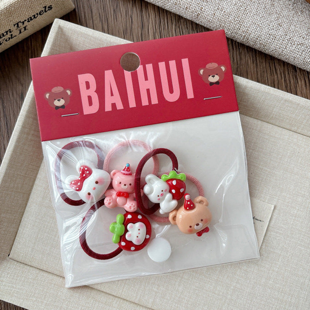 MyKids-USA® Collection of 5-6 Pieces Cute Red Color Various Pattern Hair Ties