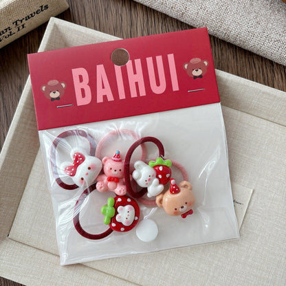 MyKids-USA® Collection of 5-6 Pieces Cute Red Color Various Pattern Hair Ties
