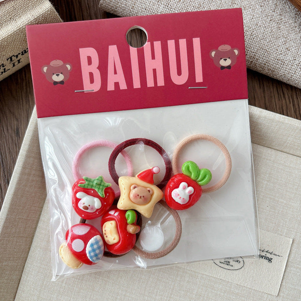 MyKids-USA® Collection of 5-6 Pieces Cute Red Color Various Pattern Hair Ties