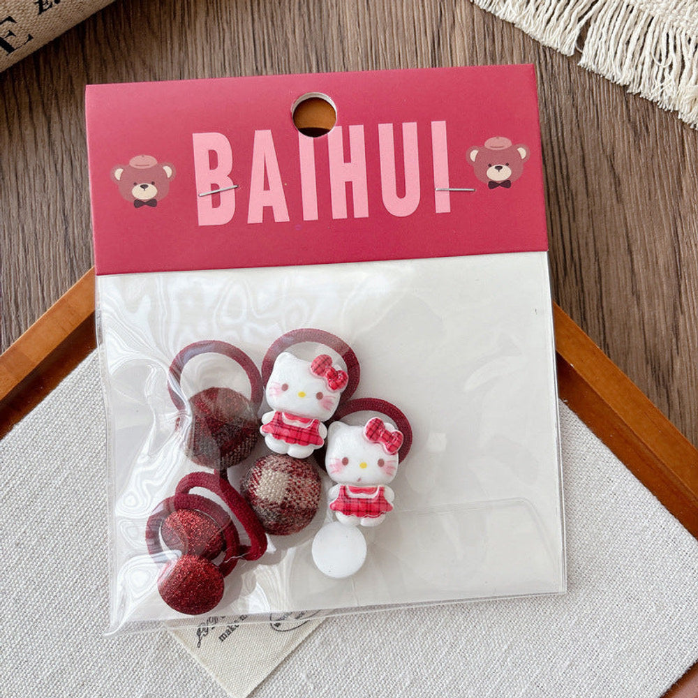 MyKids-USA® Collection of 5-6 Pieces Cute Red Color Various Pattern Hair Ties
