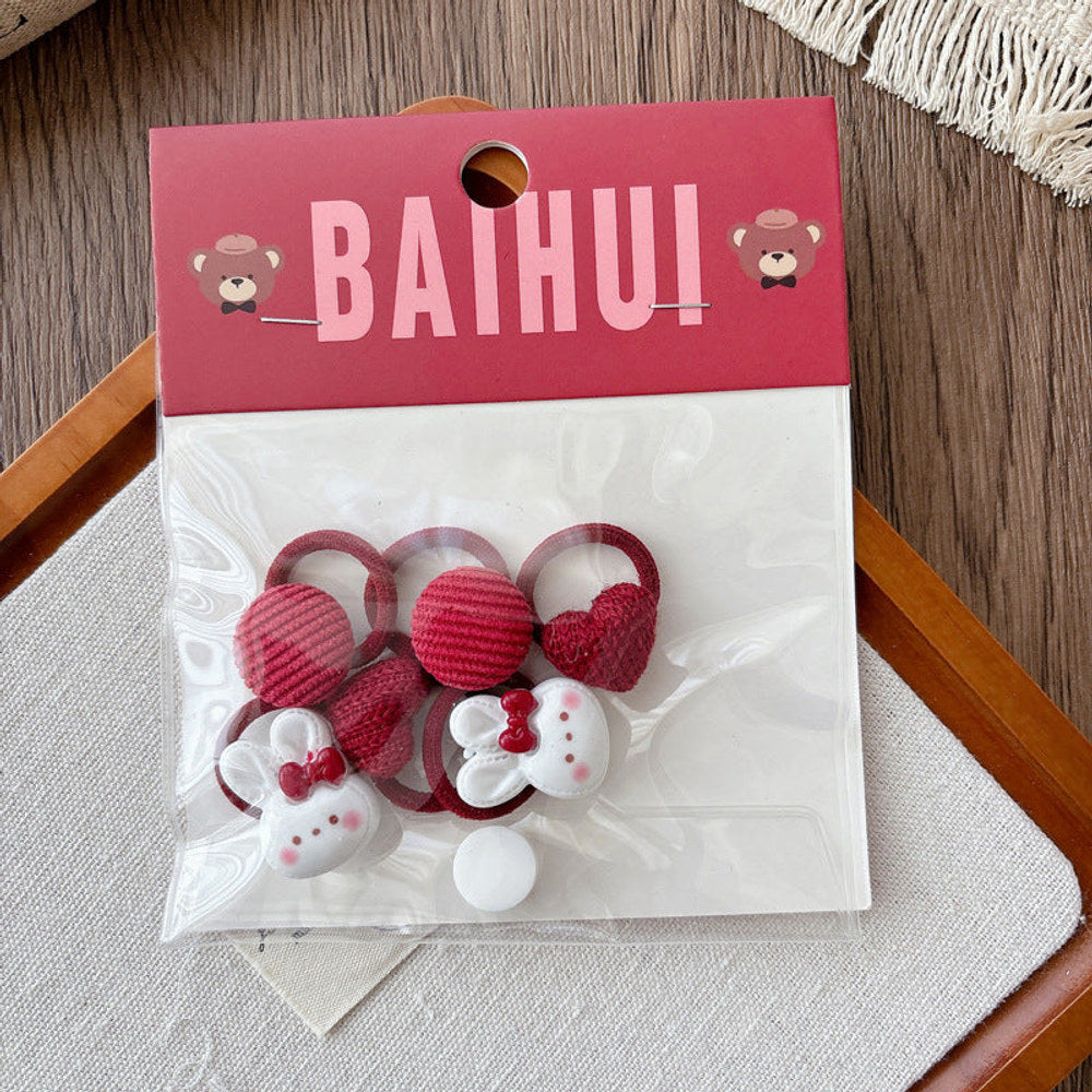 MyKids-USA® Collection of 5-6 Pieces Cute Red Color Various Pattern Hair Ties