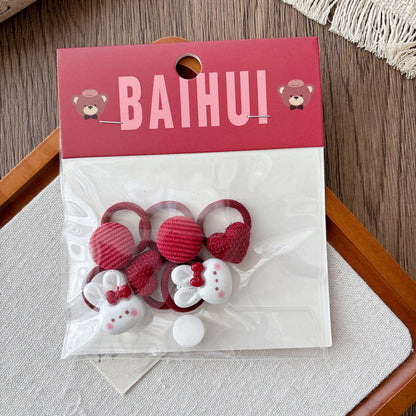 MyKids-USA® Collection of 5-6 Pieces Cute Red Color Various Pattern Hair Ties