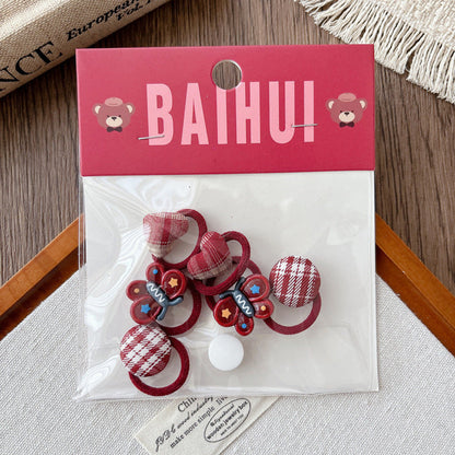 MyKids-USA® Collection of 5-6 Pieces Cute Red Color Various Pattern Hair Ties