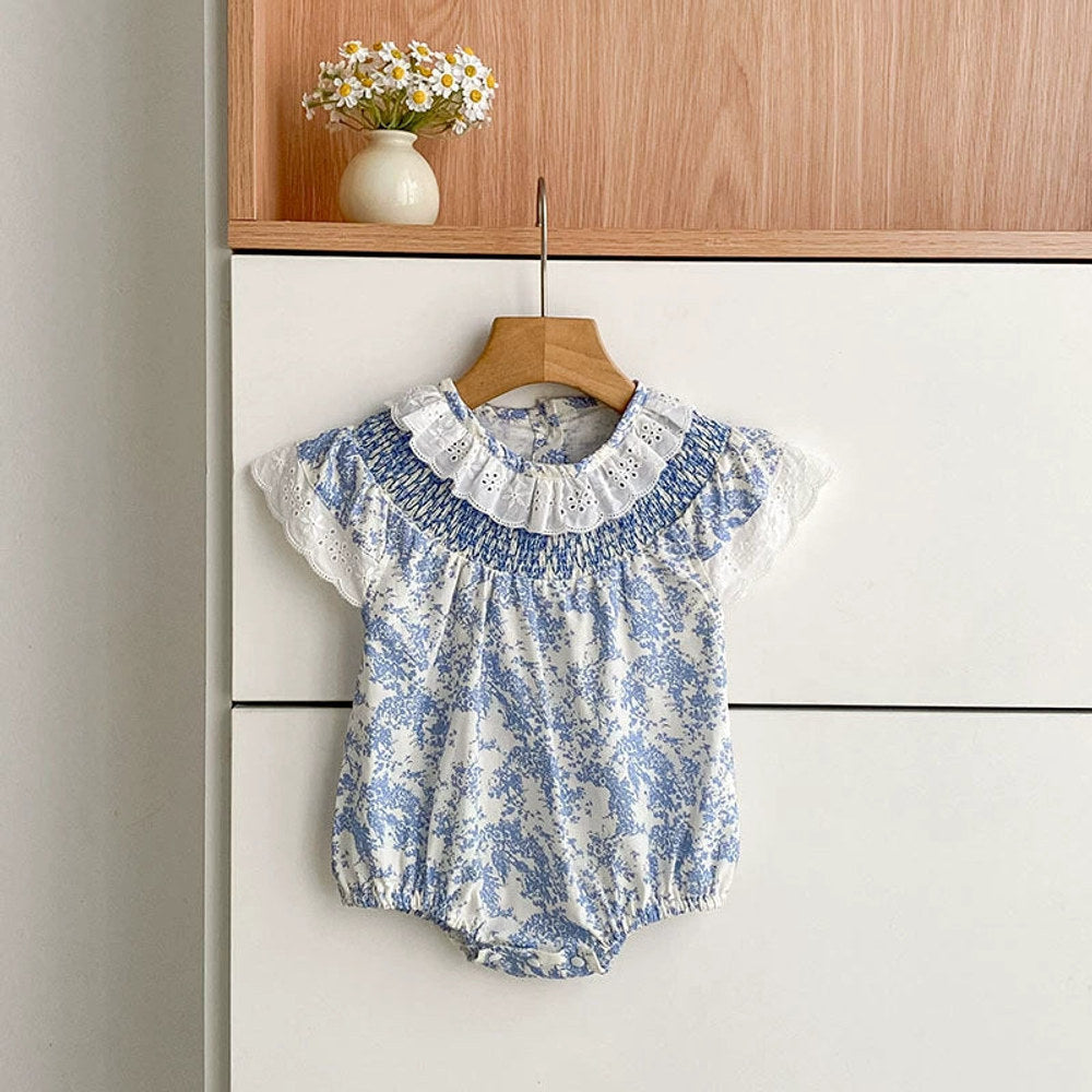 MyKids-USA® Girls Simple Floral Pattern Hollow-out Collar Onesies and Dress – Princess Sister Matching Set