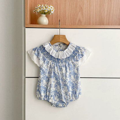 MyKids-USA® Girls Simple Floral Pattern Hollow-out Collar Onesies and Dress – Princess Sister Matching Set