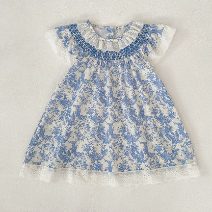 MyKids-USA® Girls Simple Floral Pattern Hollow-out Collar Onesies and Dress – Princess Sister Matching Set
