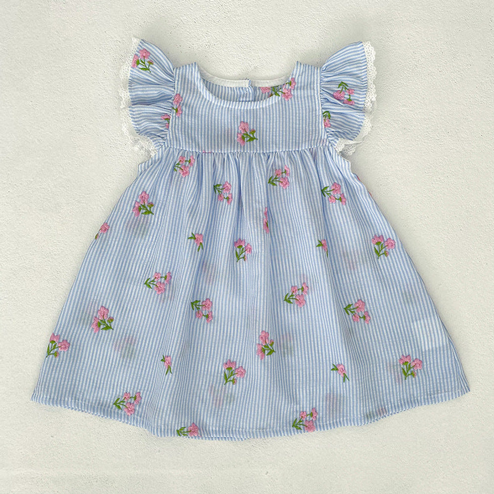 MyKids-USA® Girls Simple Flowers and Striped Pattern Crew Neck Onesies and Dress – Princess Sister Matching Set