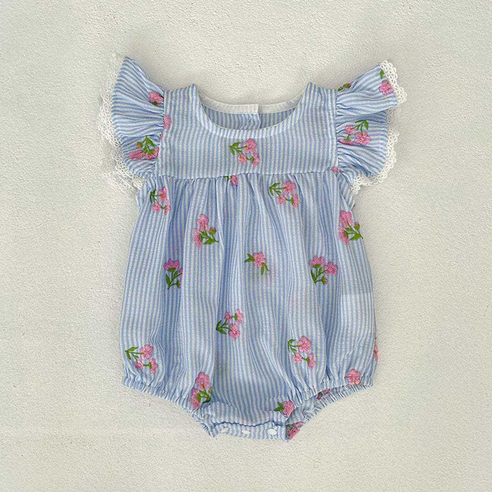 MyKids-USA® Girls Simple Flowers and Striped Pattern Crew Neck Onesies and Dress – Princess Sister Matching Set