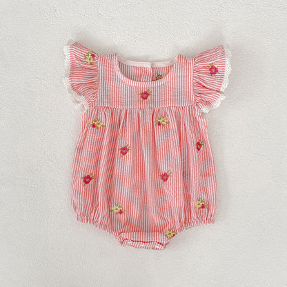 MyKids-USA® Girls Simple Flowers and Striped Pattern Crew Neck Onesies and Dress – Princess Sister Matching Set