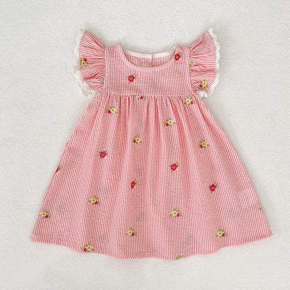 MyKids-USA® Girls Simple Flowers and Striped Pattern Crew Neck Onesies and Dress – Princess Sister Matching Set
