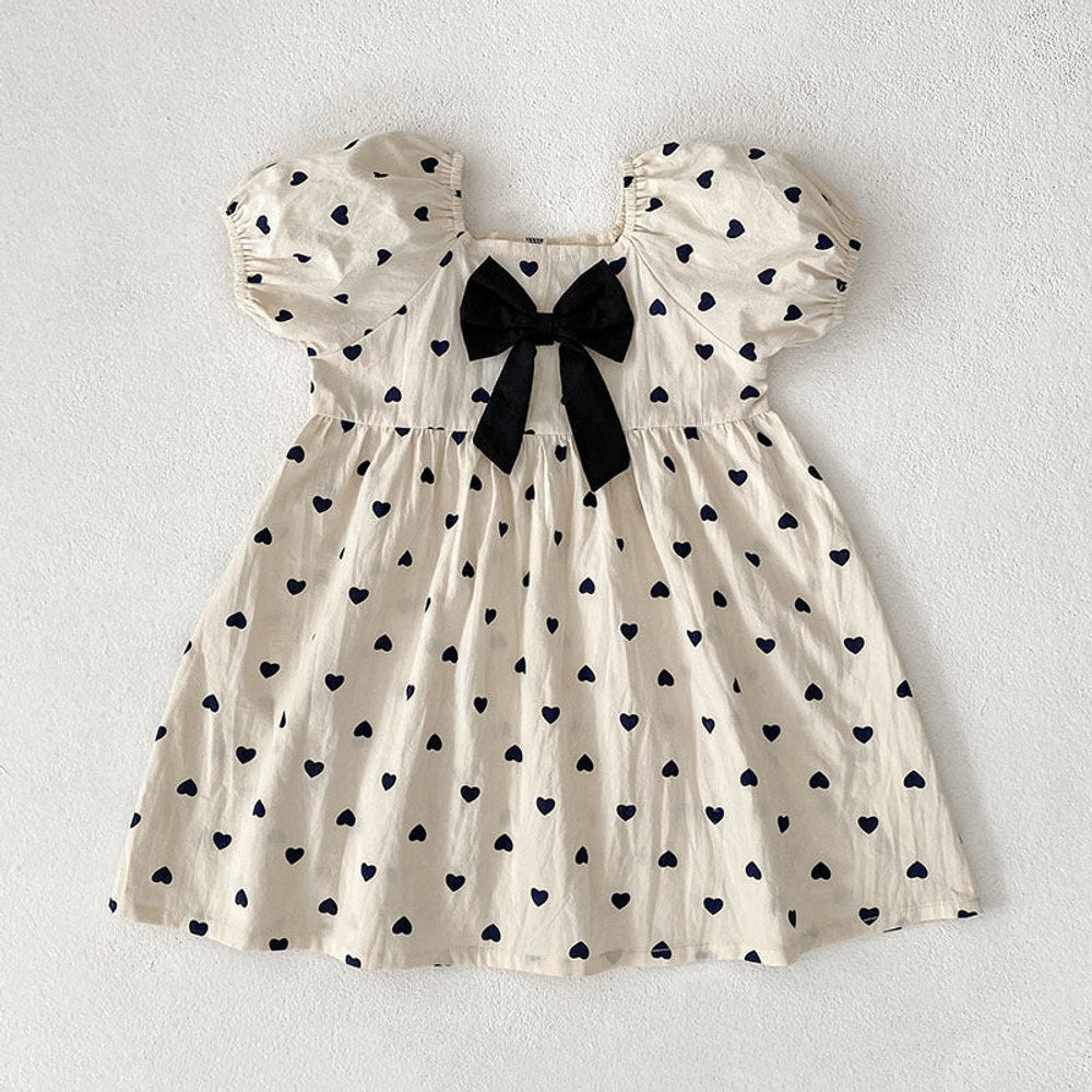 MyKids-USA® Girls Cute Hearts Pattern Square Neck Onesies and Dress – Princess Sister Matching Set