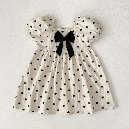 MyKids-USA® Girls Cute Hearts Pattern Square Neck Onesies and Dress – Princess Sister Matching Set