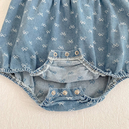 MyKids-USA® Girls Cute Denim Butterfly-bows Pattern Onesies and Dress – Princess Sister Matching Set