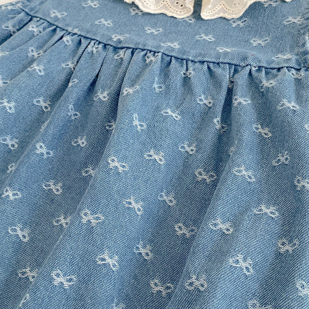 MyKids-USA® Girls Cute Denim Butterfly-bows Pattern Onesies and Dress – Princess Sister Matching Set