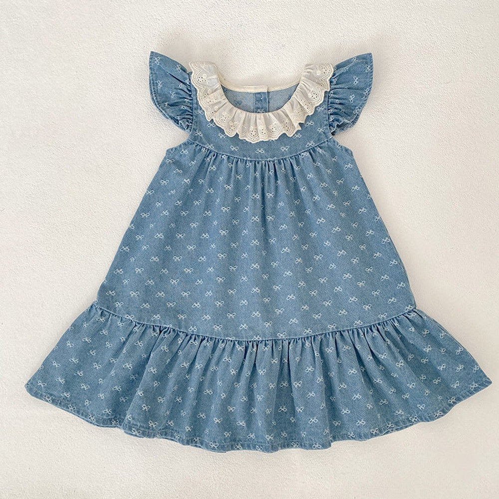 MyKids-USA® Girls Cute Denim Butterfly-bows Pattern Onesies and Dress – Princess Sister Matching Set