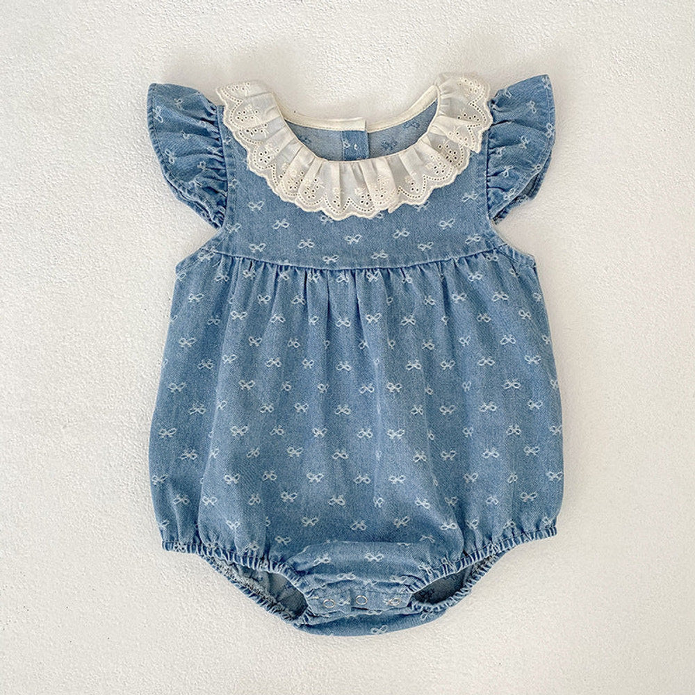 MyKids-USA® Girls Cute Denim Butterfly-bows Pattern Onesies and Dress – Princess Sister Matching Set