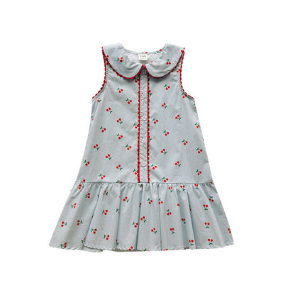 MyKids-USA® Baby Girls Sleeveless Cherry Pattern Single Breasted Dress