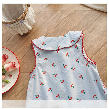 MyKids-USA® Baby Girls Sleeveless Cherry Pattern Single Breasted Dress
