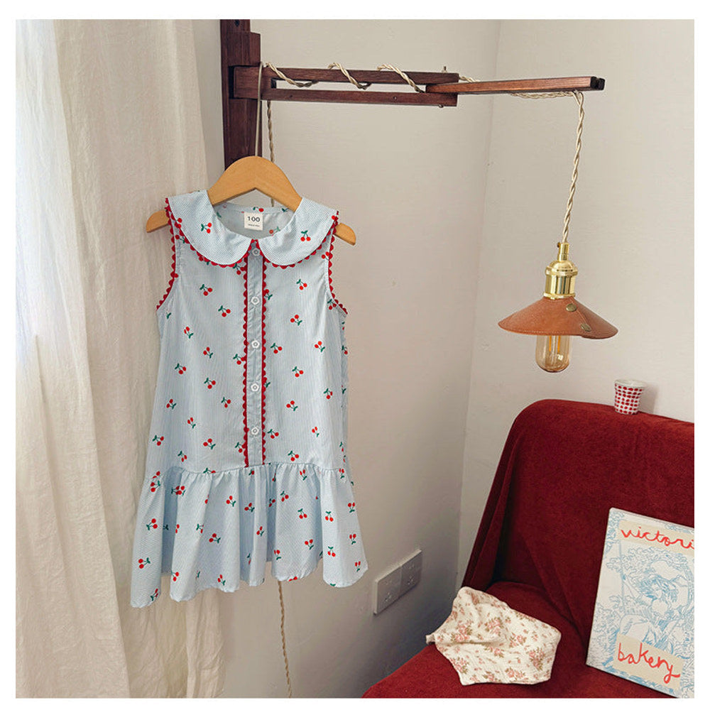 MyKids-USA® Baby Girls Sleeveless Cherry Pattern Single Breasted Dress