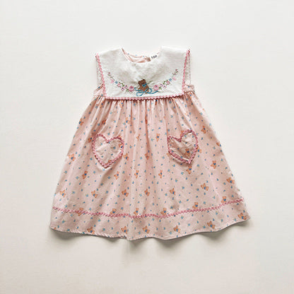 MyKids-USA® Baby Girls Sleeveless Flowers and Teddy Pattern Dress