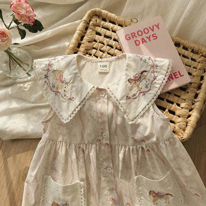 MyKids-USA® Baby Girls Sleeveless Cartoon Embroidery Pattern Dress