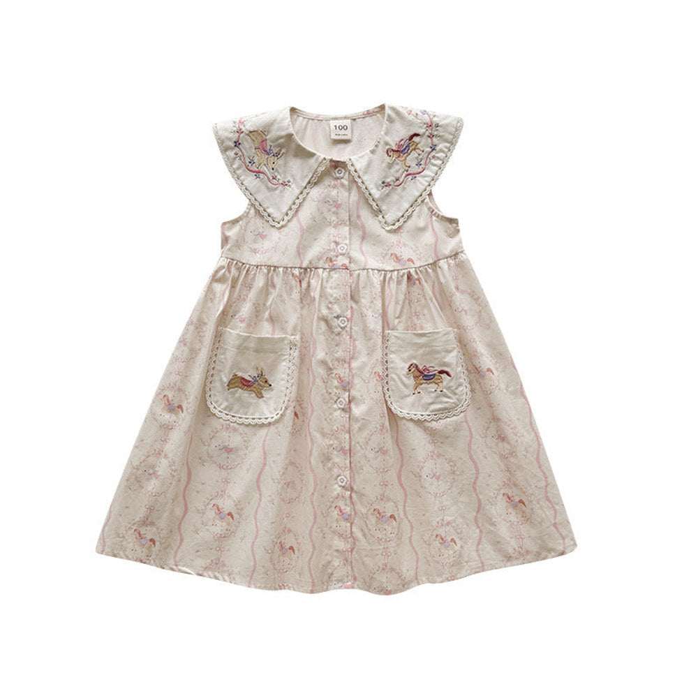 MyKids-USA® Baby Girls Sleeveless Cartoon Embroidery Pattern Dress