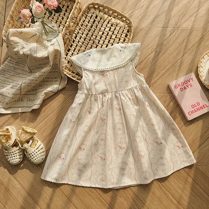 MyKids-USA® Baby Girls Sleeveless Cartoon Embroidery Pattern Dress