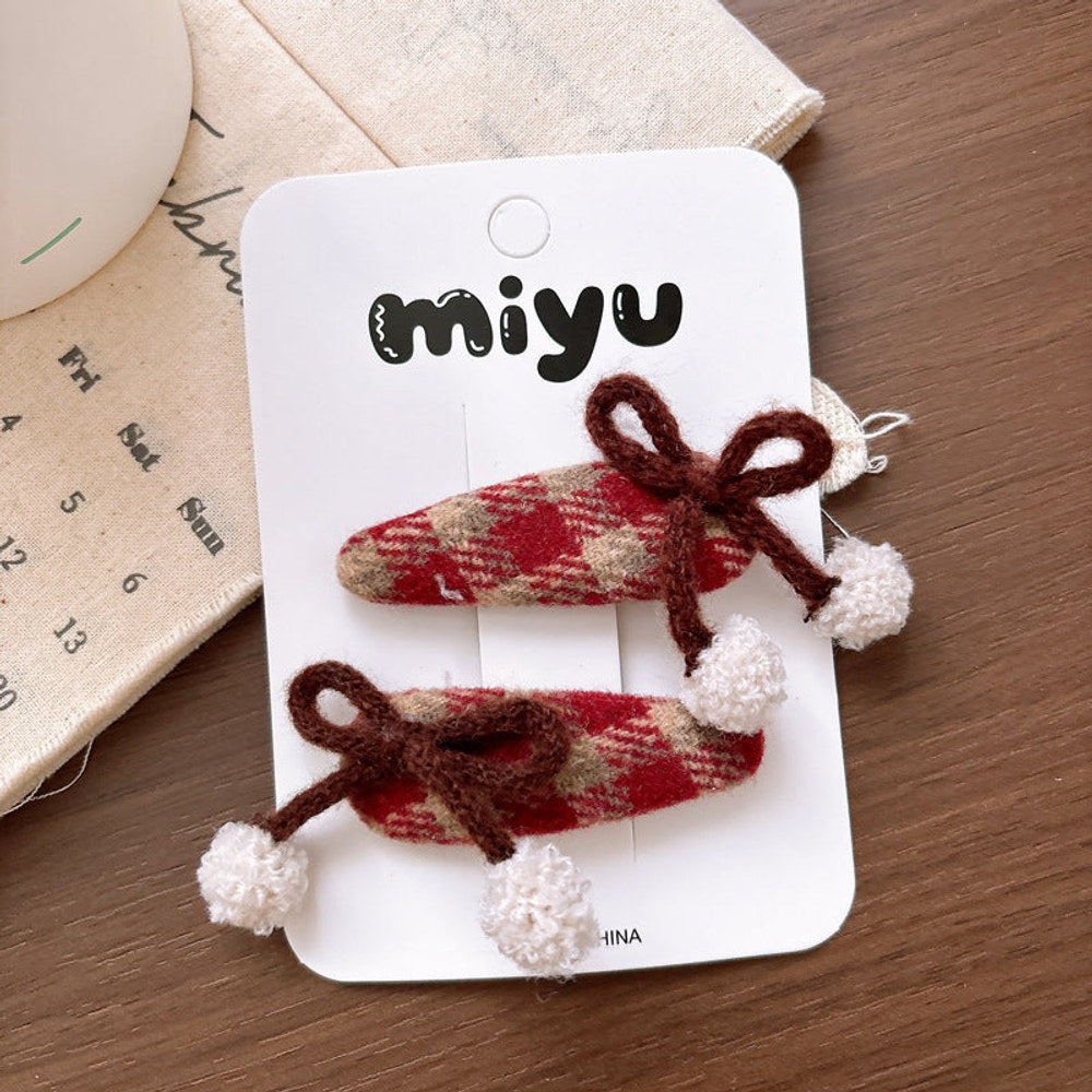 MyKids-USA® Collection of 2 Cute Red Plaid Pattern Hair Clips or Hair Ties