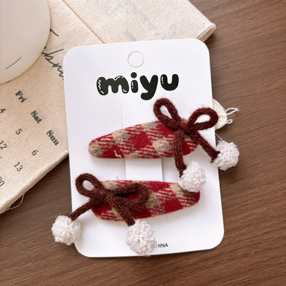 MyKids-USA® Collection of 2 Cute Red Plaid Pattern Hair Clips or Hair Ties