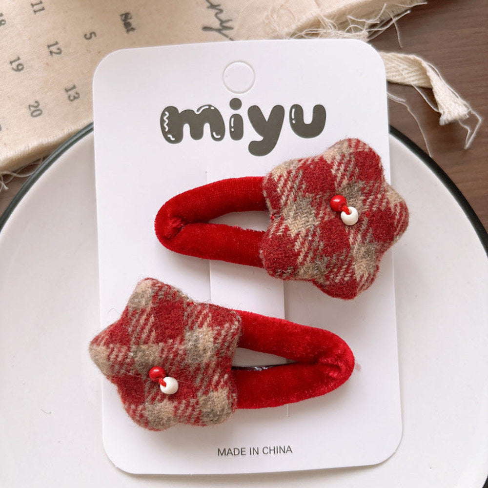 MyKids-USA® Collection of 2 Cute Red Plaid Pattern Hair Clips or Hair Ties