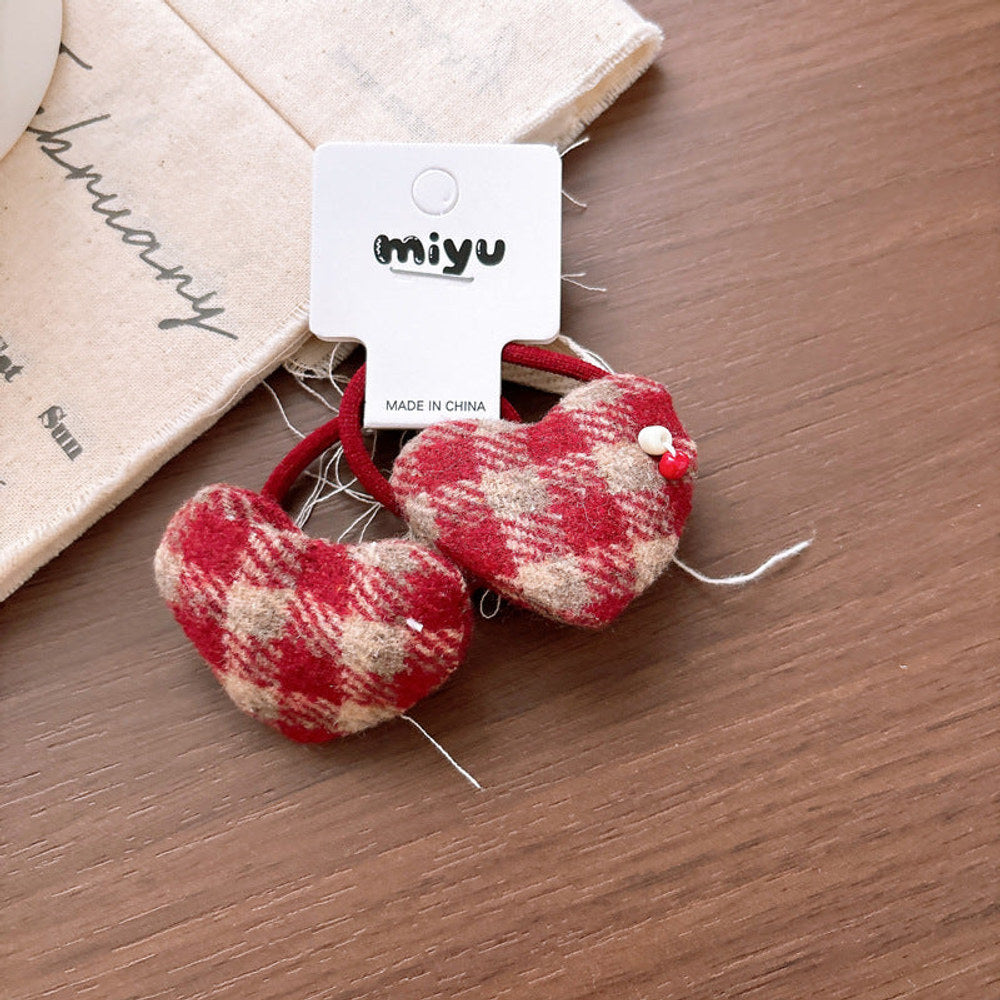 MyKids-USA® Collection of 2 Cute Red Plaid Pattern Hair Clips or Hair Ties
