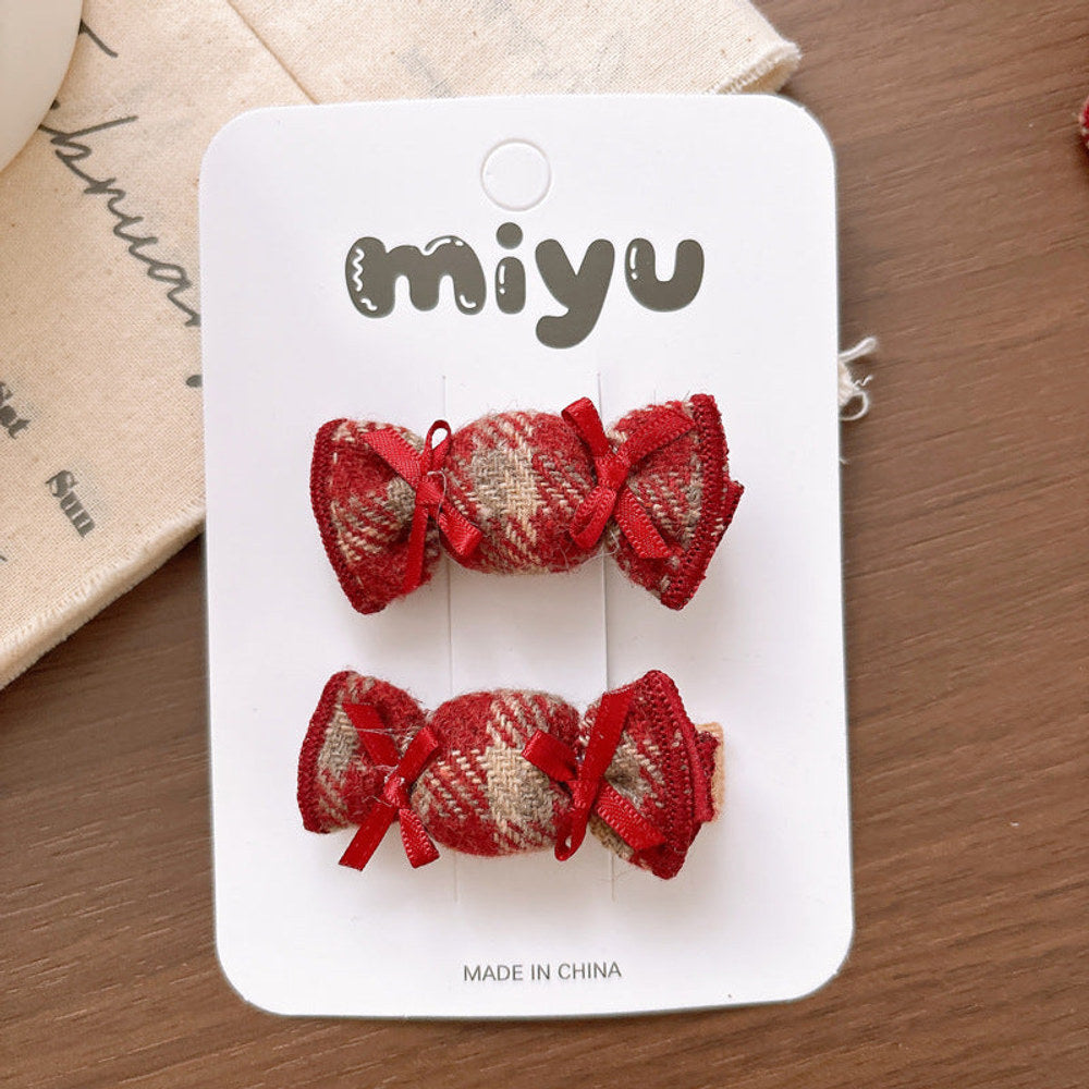 MyKids-USA® Collection of 2 Cute Red Plaid Pattern Hair Clips or Hair Ties