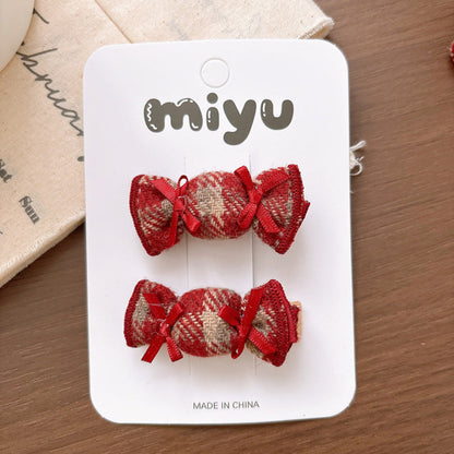MyKids-USA® Collection of 2 Cute Red Plaid Pattern Hair Clips or Hair Ties