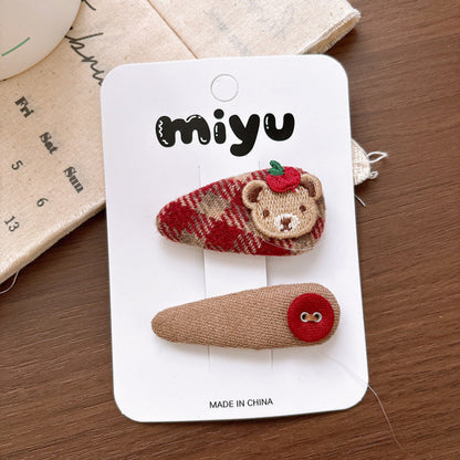 MyKids-USA® Collection of 2 Cute Red Plaid Pattern Hair Clips or Hair Ties
