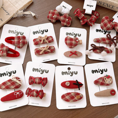 MyKids-USA® Collection of 2 Cute Red Plaid Pattern Hair Clips or Hair Ties