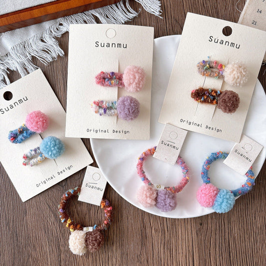 MyKids-USA® Collection of 2 Cute Fluffy Hair Clips or Hair Ties