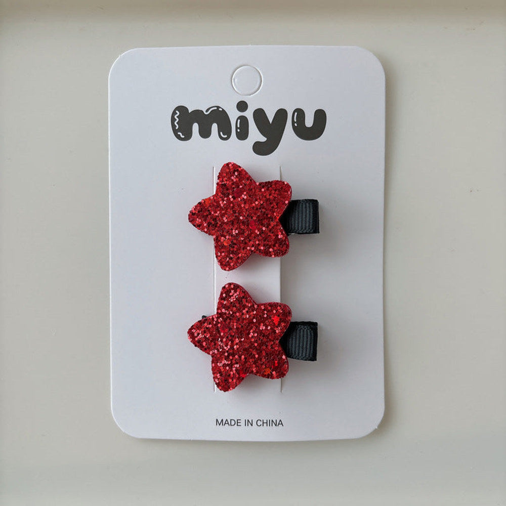 MyKids-USA® Collection of 2 Cute Red Sequins Shape Hair Clips or Hair Ties