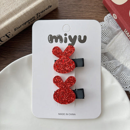 MyKids-USA® Collection of 2 Cute Red Sequins Shape Hair Clips or Hair Ties