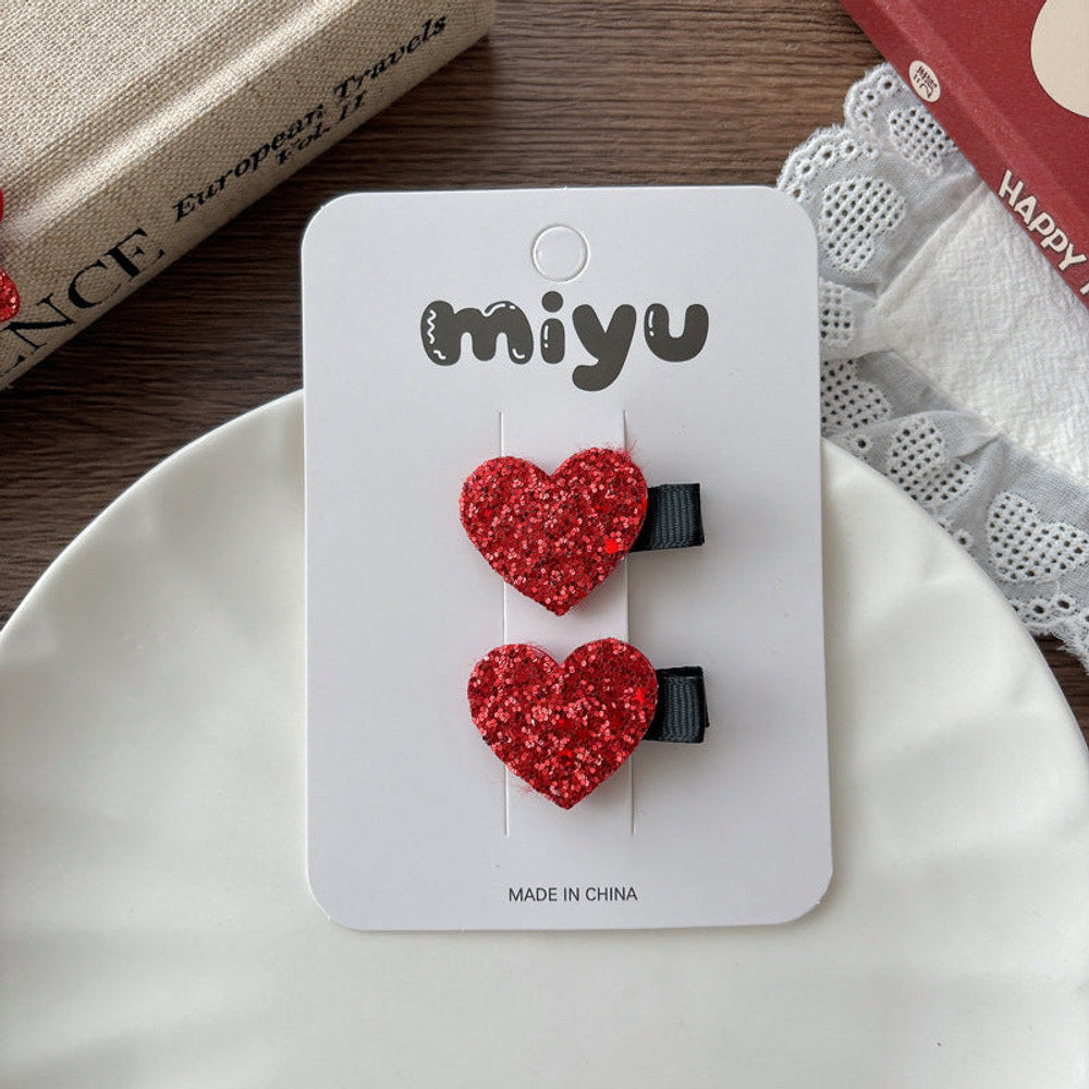 MyKids-USA® Collection of 2 Cute Red Sequins Shape Hair Clips or Hair Ties