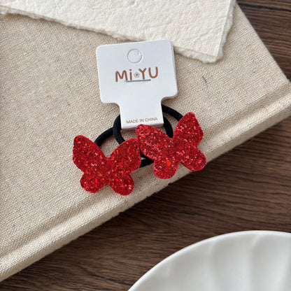 MyKids-USA® Collection of 2 Cute Red Sequins Shape Hair Clips or Hair Ties