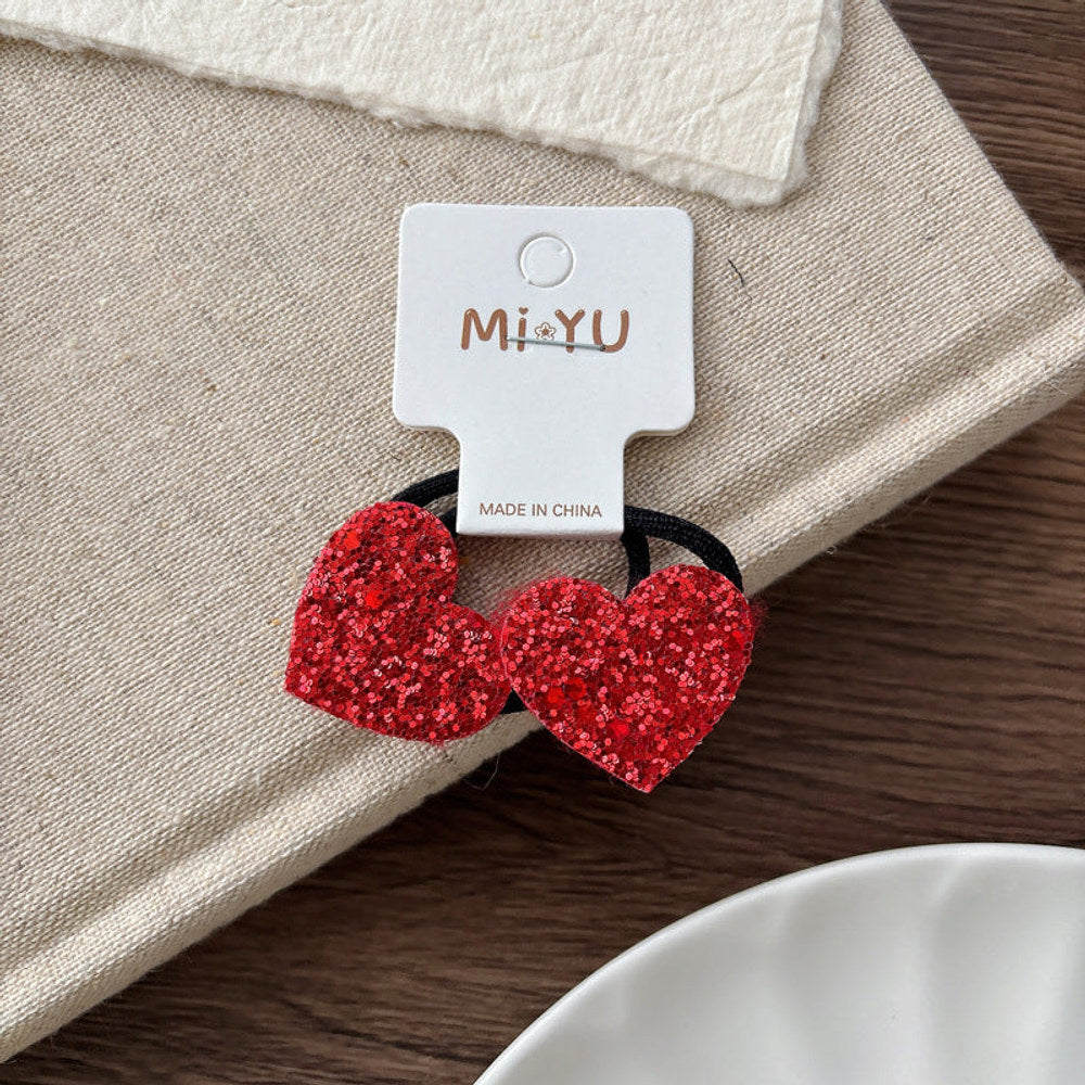 MyKids-USA® Collection of 2 Cute Red Sequins Shape Hair Clips or Hair Ties