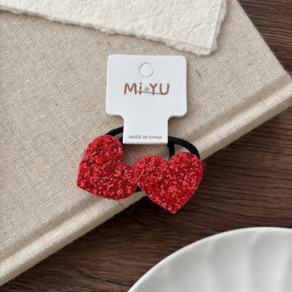 MyKids-USA® Collection of 2 Cute Red Sequins Shape Hair Clips or Hair Ties
